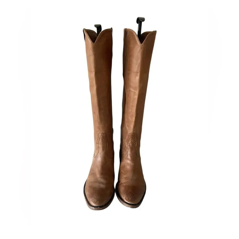Lucchese Leather Braided Accents Riding Boots Women's Size: 8.5M
